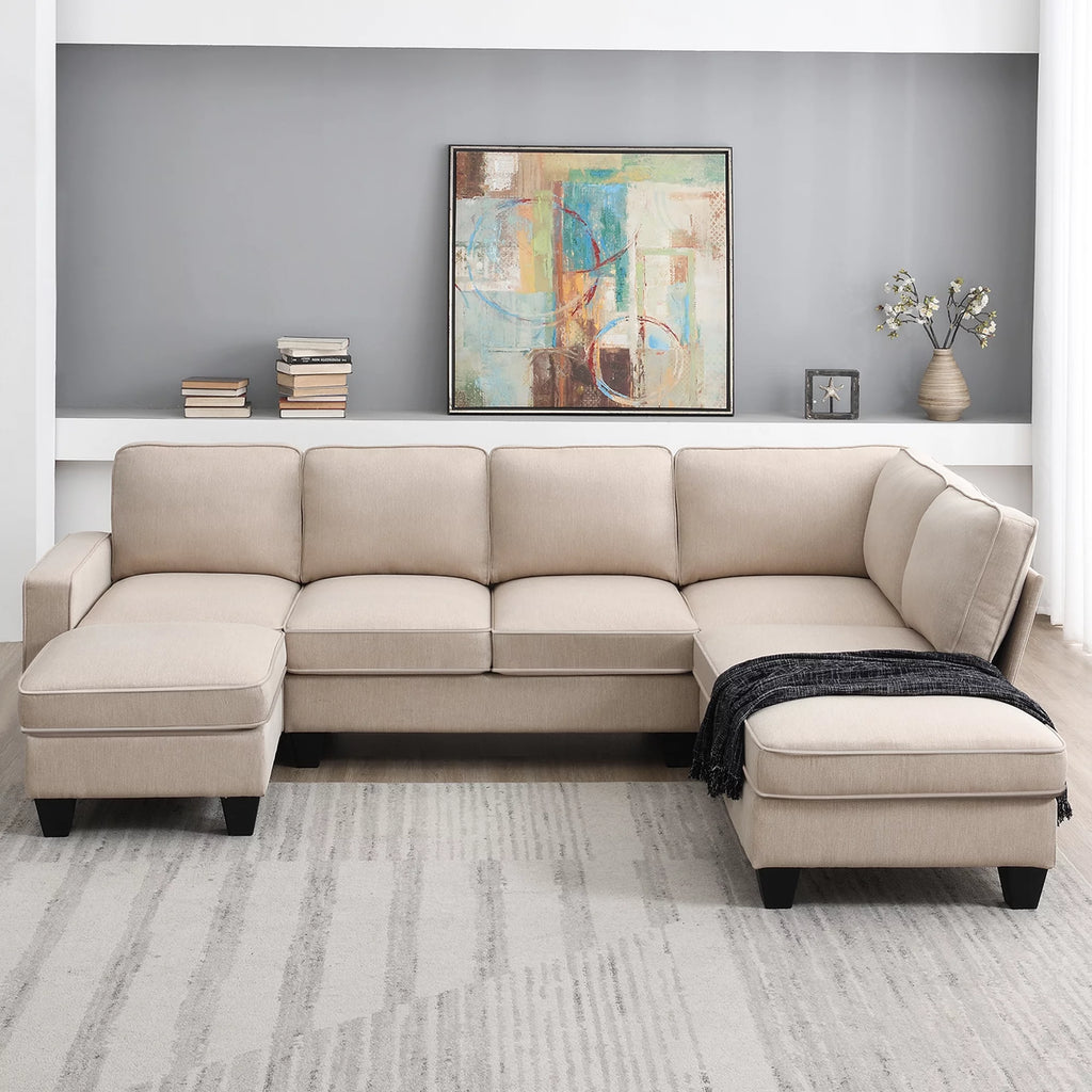 Khaki L-Shaped Sectional Sofa with Chaise and Ottoman F98929