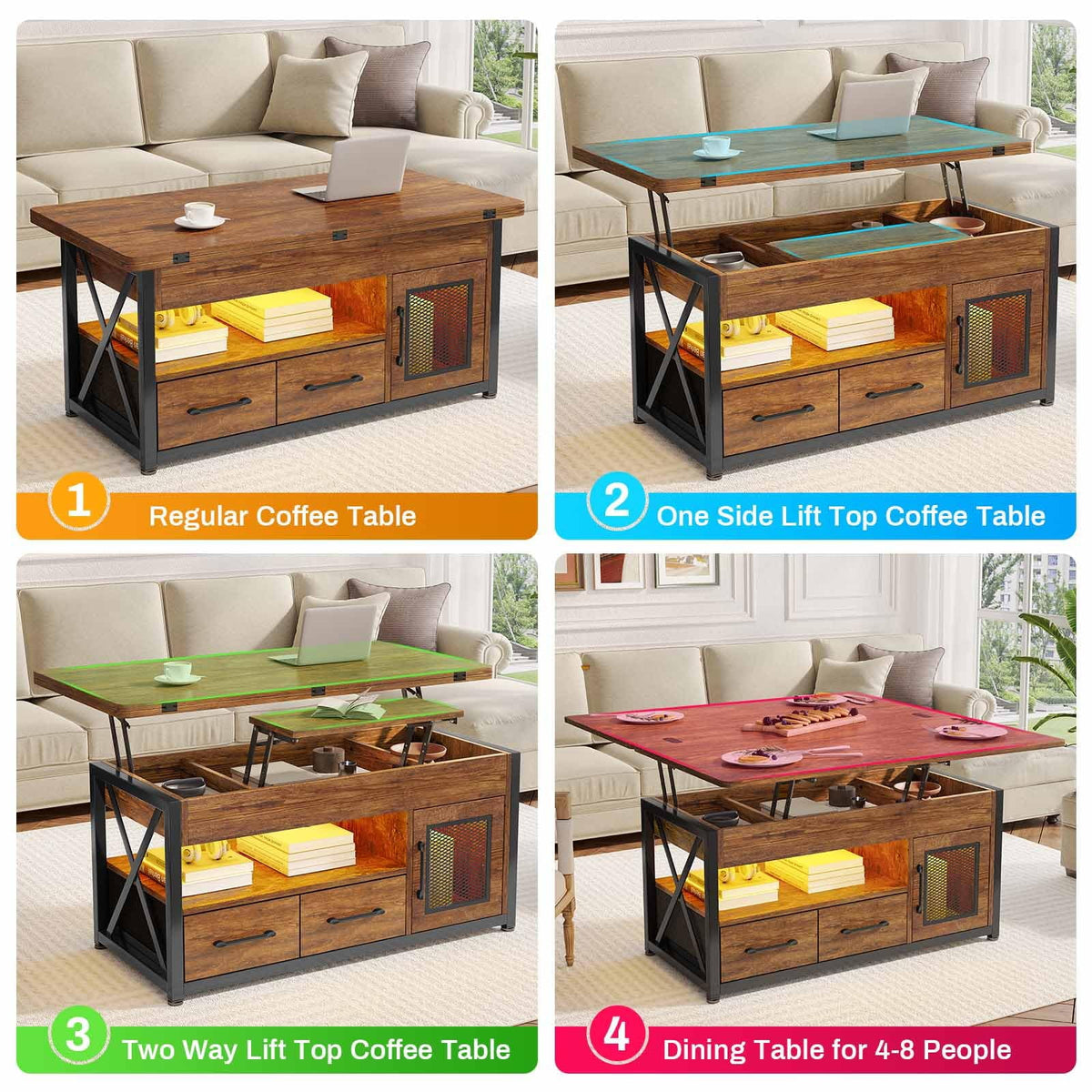 40" Lift Top Coffee Table with Storage Cabinet R7494