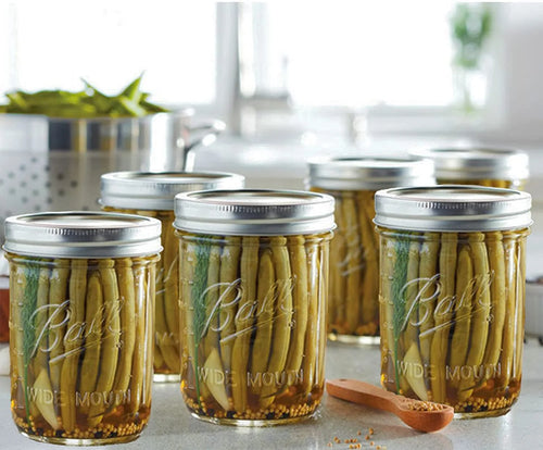 16 oz 6 Pack Wide Mouth Mason Jars with Airtight Lids and Bands V76046