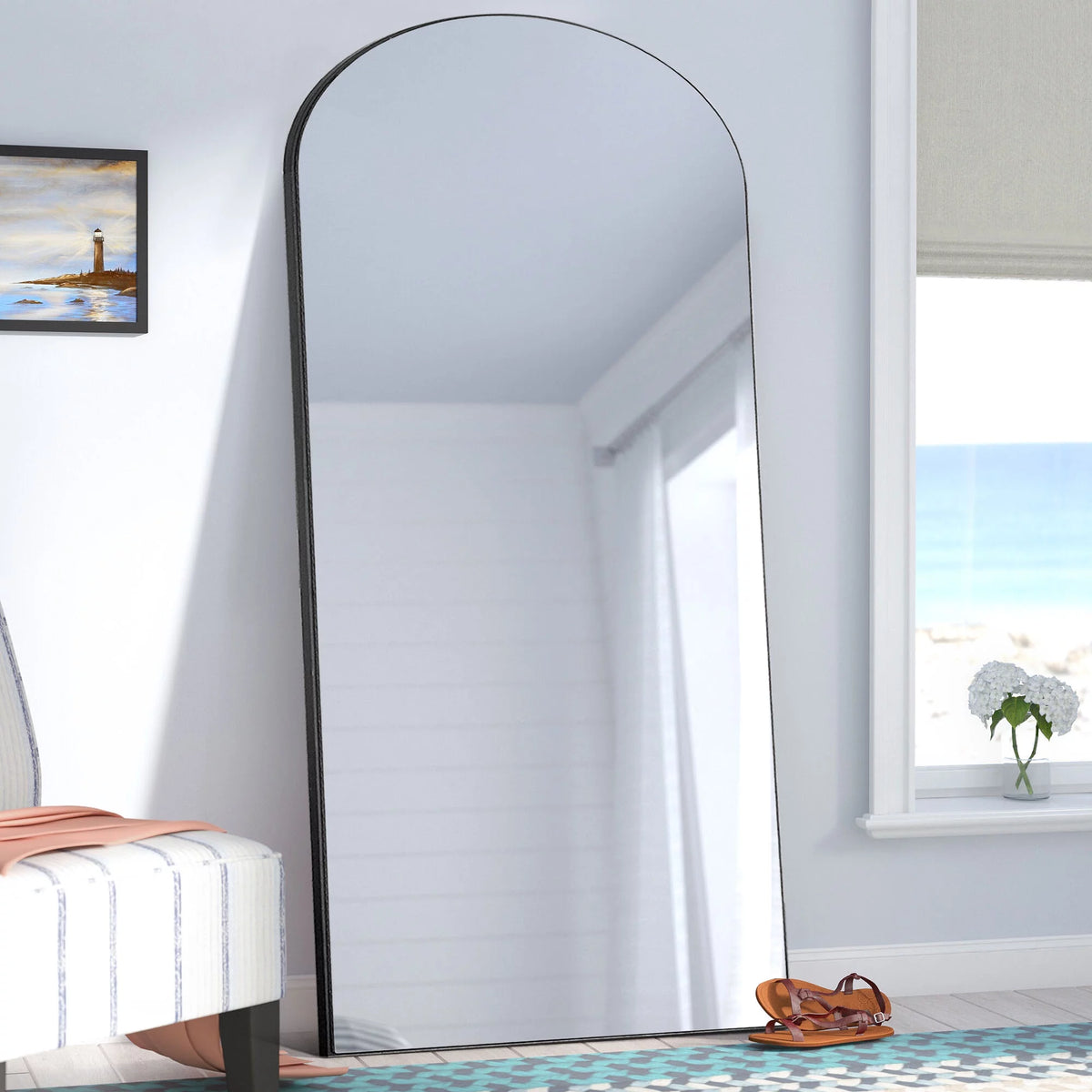 71"x31" Arched Full Length Floor Mirror with Stand Black T515762