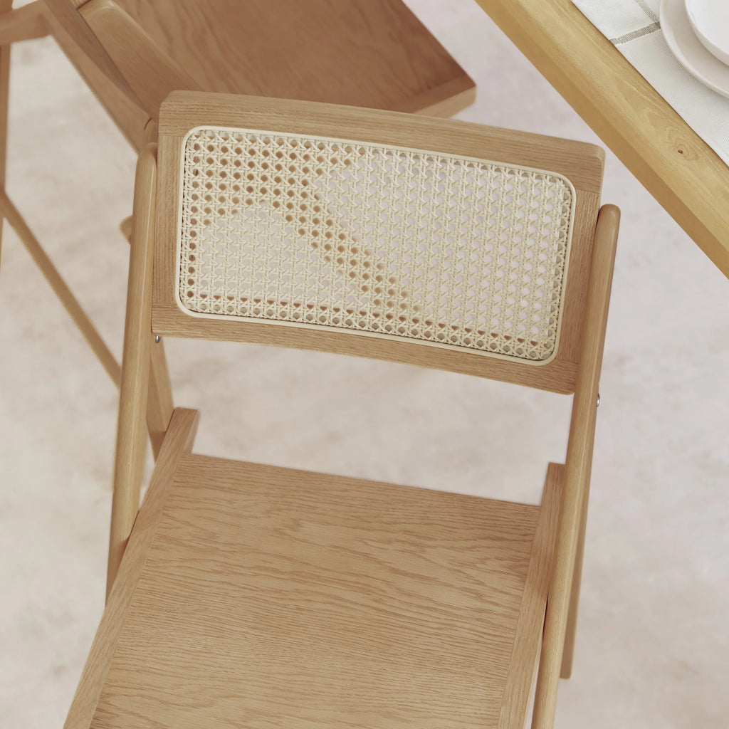 Set of 2 Cane Rattan Folding Chairs with Solid Wood Frames E289