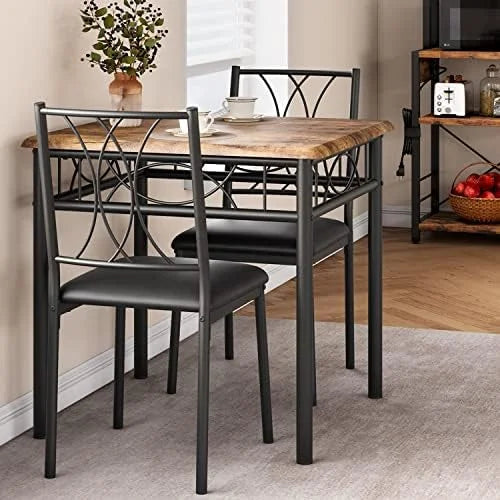 Kitchen Table Set with 2 Upholstered Benches Metal and Wood Rectangular Table Set E935344