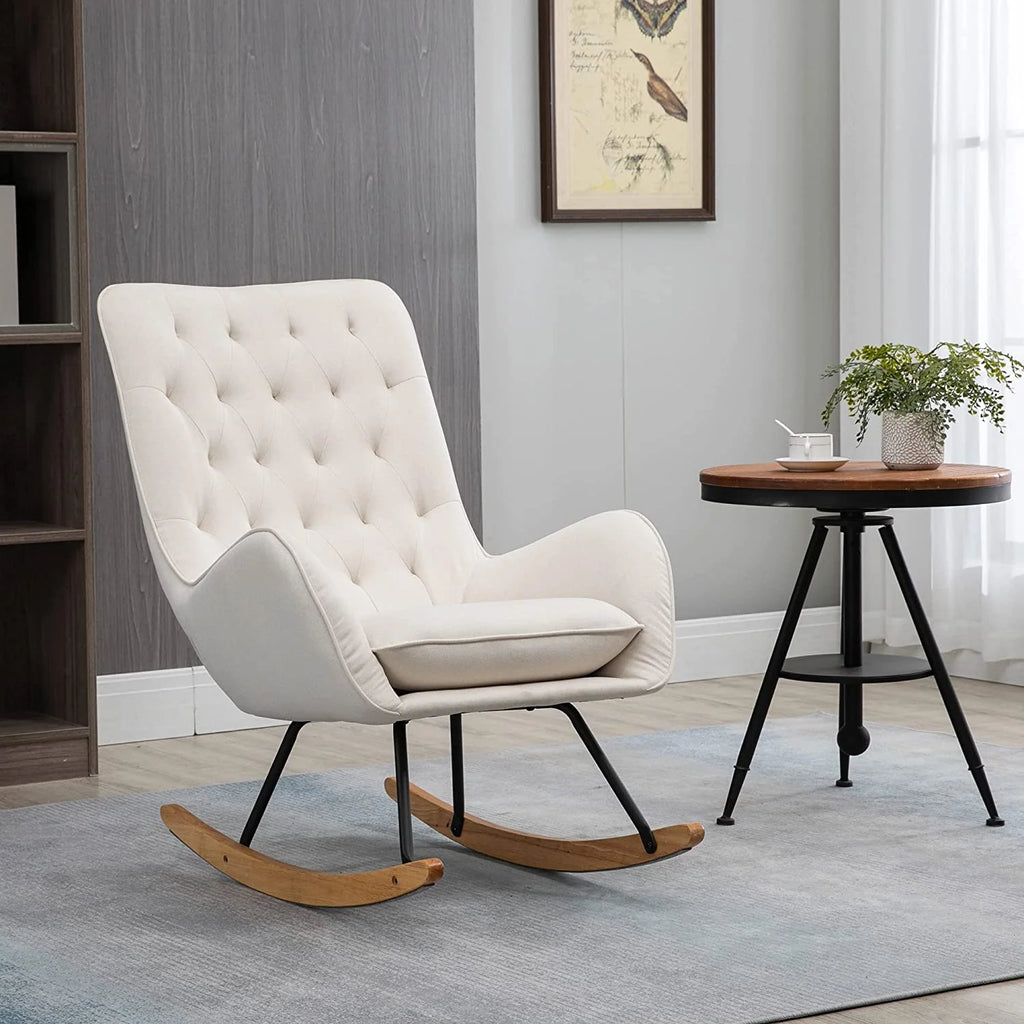 Cream White Fabric Rocking Chair Q5202