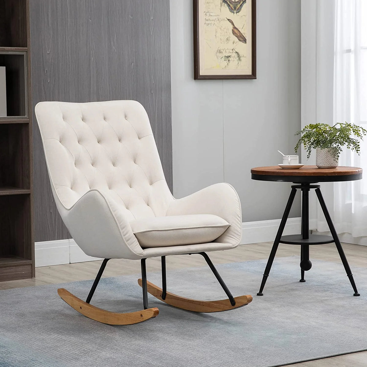 Cream White Fabric Rocking Chair Q5202