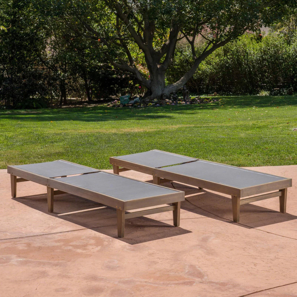 Outdoor Mesh and Wood Chaise Lounge Set of 2 Dark Grey E175