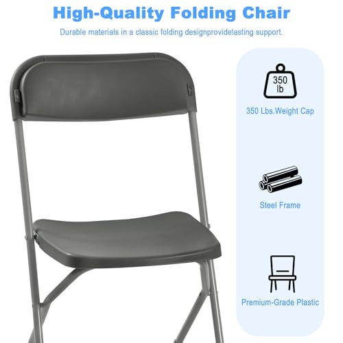 Black Plastic Folding Chairs, 10 Pack Stackable Steel Frame 350lbs Capacity T828391