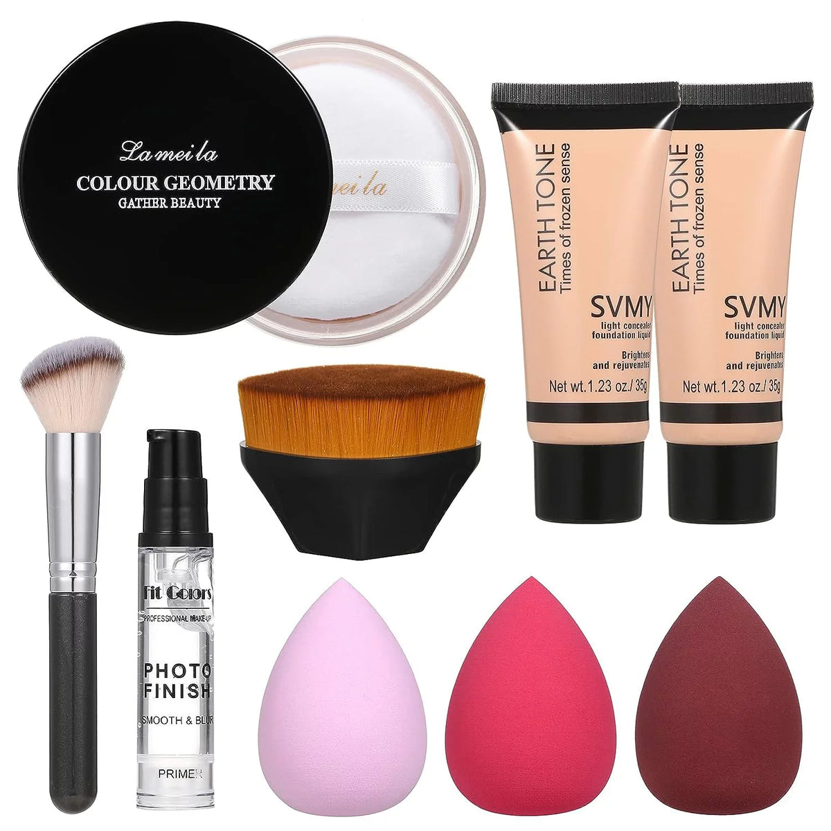 Full Coverage Matte Oil Control Foundation Concealer with Primer and Brush and Sponges S28518