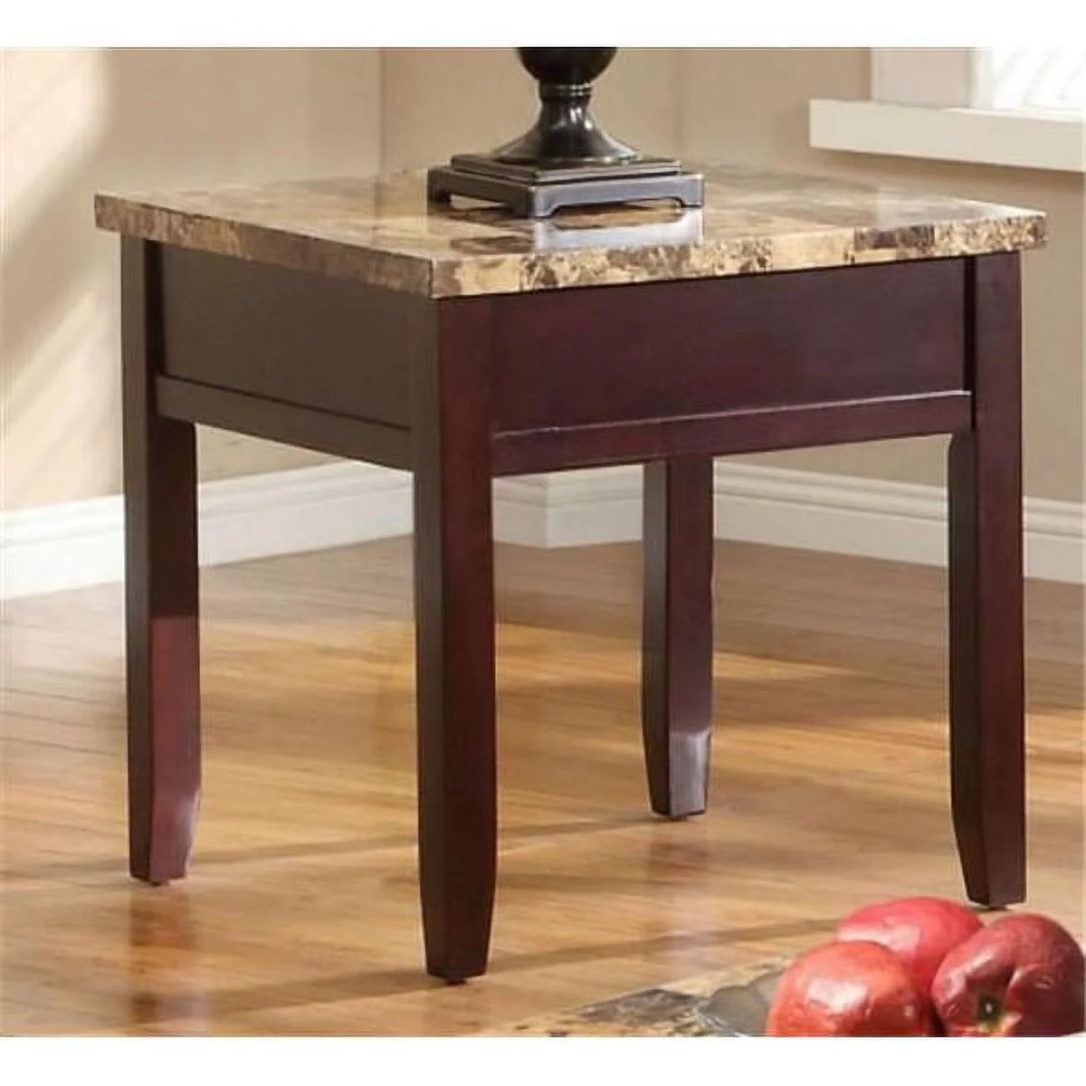 Dark Cherry Faux Marble Top End Table L649635