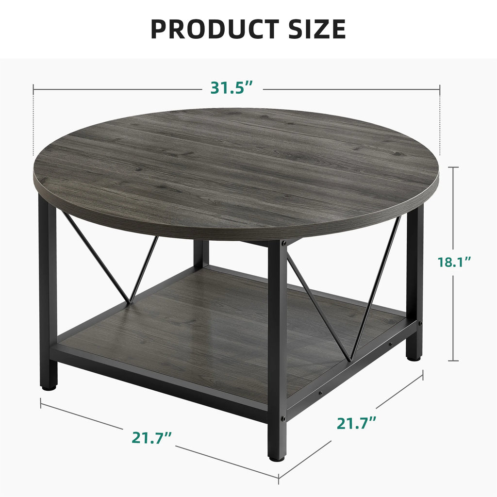 Round Coffee Table with Storage Open Shelf Y748