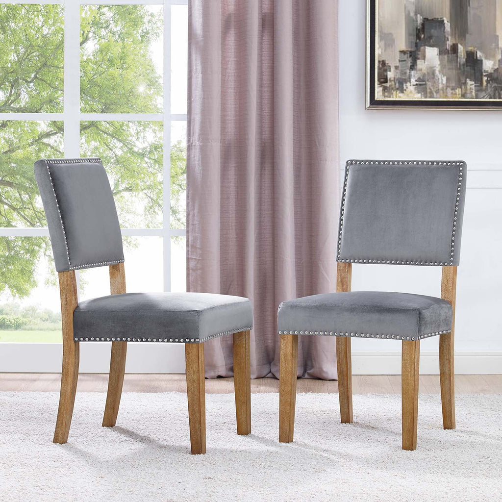 Grey Velvet Wood Dining Chair Set of Two R757
