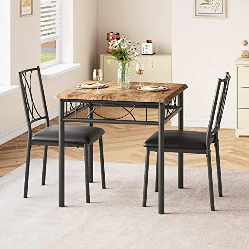 Kitchen Table Set with 2 Upholstered Benches Metal and Wood Rectangular Table Set E935344