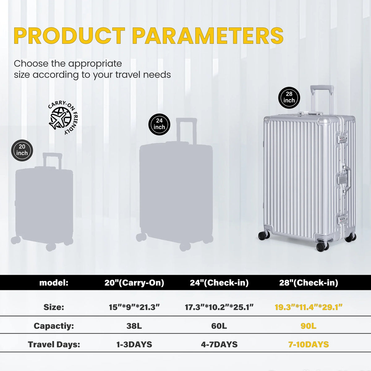 28in Silver Hard Shell Carry On Luggage with Wheels W408678