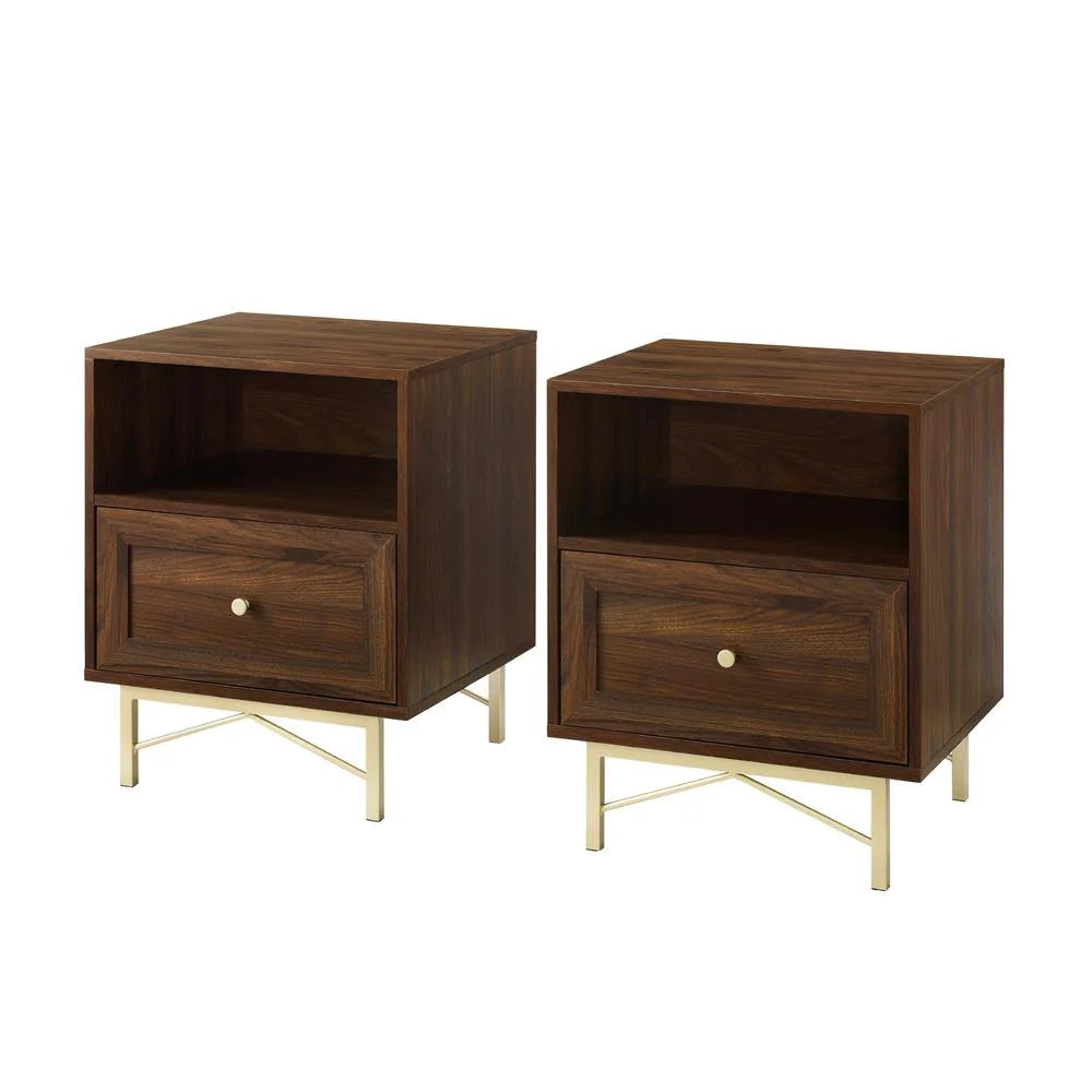 Dark Walnut 1-Drawer Wood End Tables Set of 2 Z400283