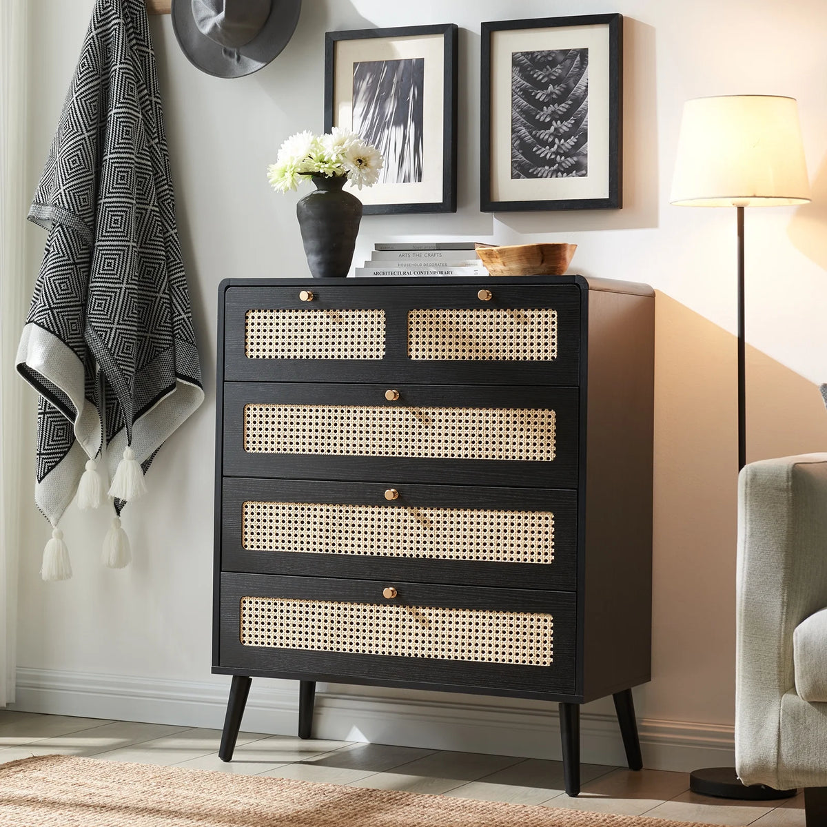 4 Drawer Natural Rattan Wood Dresser M98635