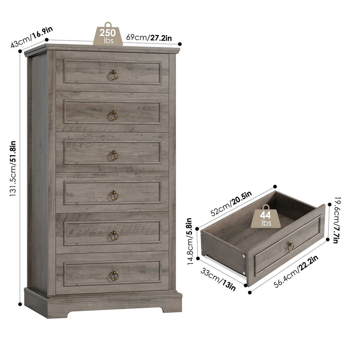 6 Drawer Tall Wood Dresser J441118