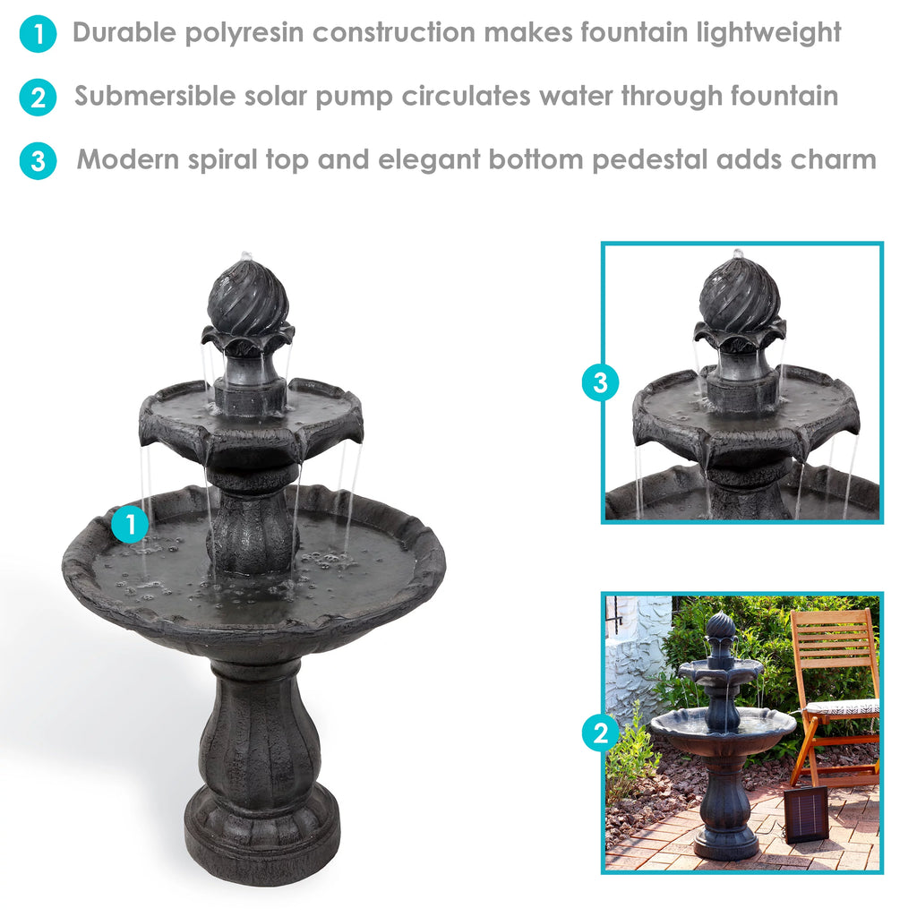 2-Tier Solar Outdoor Water Fountain with Battery Backup N1470