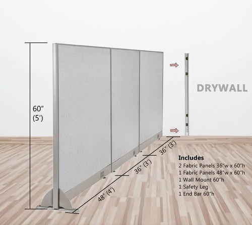 120"W x 60"H Wall Mounted Office Partition V75076
