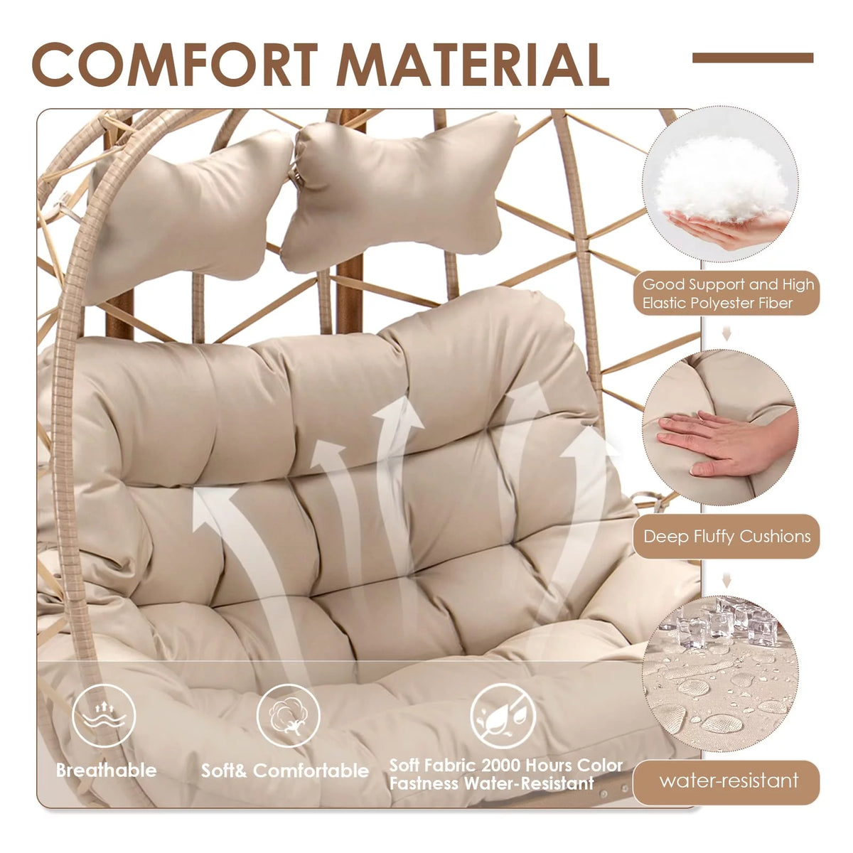 Rattan Double Hanging Swing Egg Chair with Stand O6318